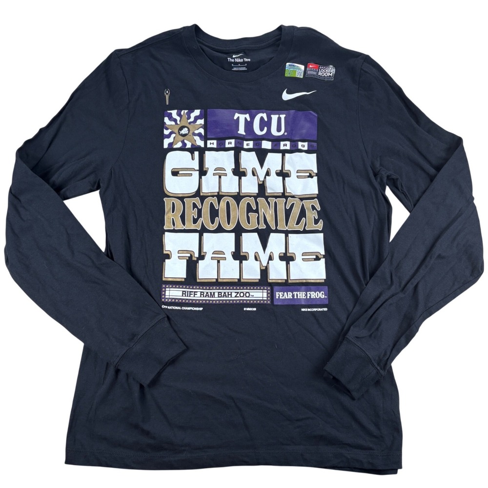 Nike TCU Horned Frogs Shirt Men Medium Black Long Sleeve Game Recognize Fame CFP